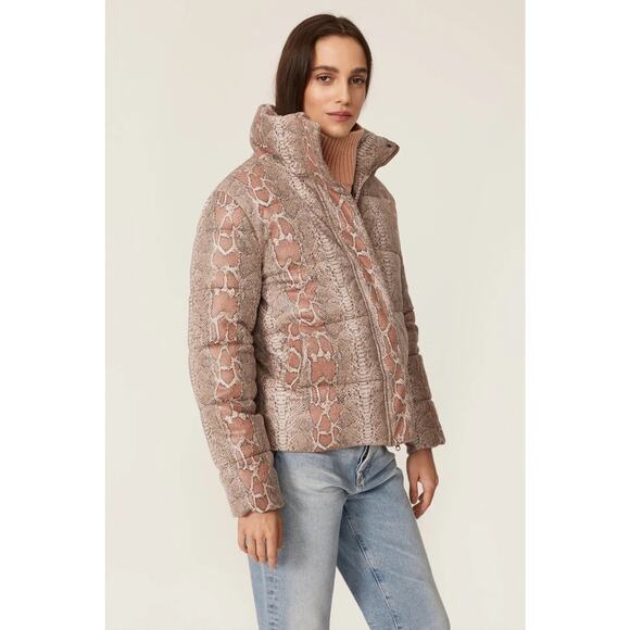 Unreal Fur NWOT Python Puffer Jacket Faux Leather Women’s L - Picture 2 of 5